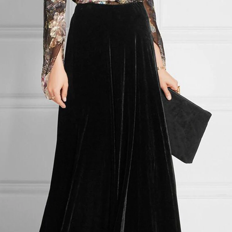 

Skirts For Women Elastic Waist Autumn And Winter Velour Velvet Black Skirt Free Shipping 2021 S-5XL Fashion Long Maxi A-line