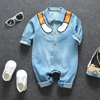 diimuu fashion 1 2 years baby rompers boys clothes denim blend long sleeve coverall toddler infants cartoon print clothing