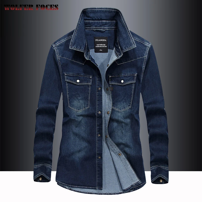 Men's Denim Shirt Dress Shirt Cotton Mens Fashion Branded Clothing Summer Clothes 2022 Long Sleeve Man Shirts High Quality