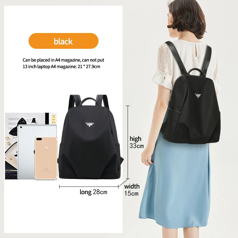 black ZOGER Minimalistic casual lightweight backpack ultralow-weight new Oxford cloth versatile women's travel backpack - Color: black