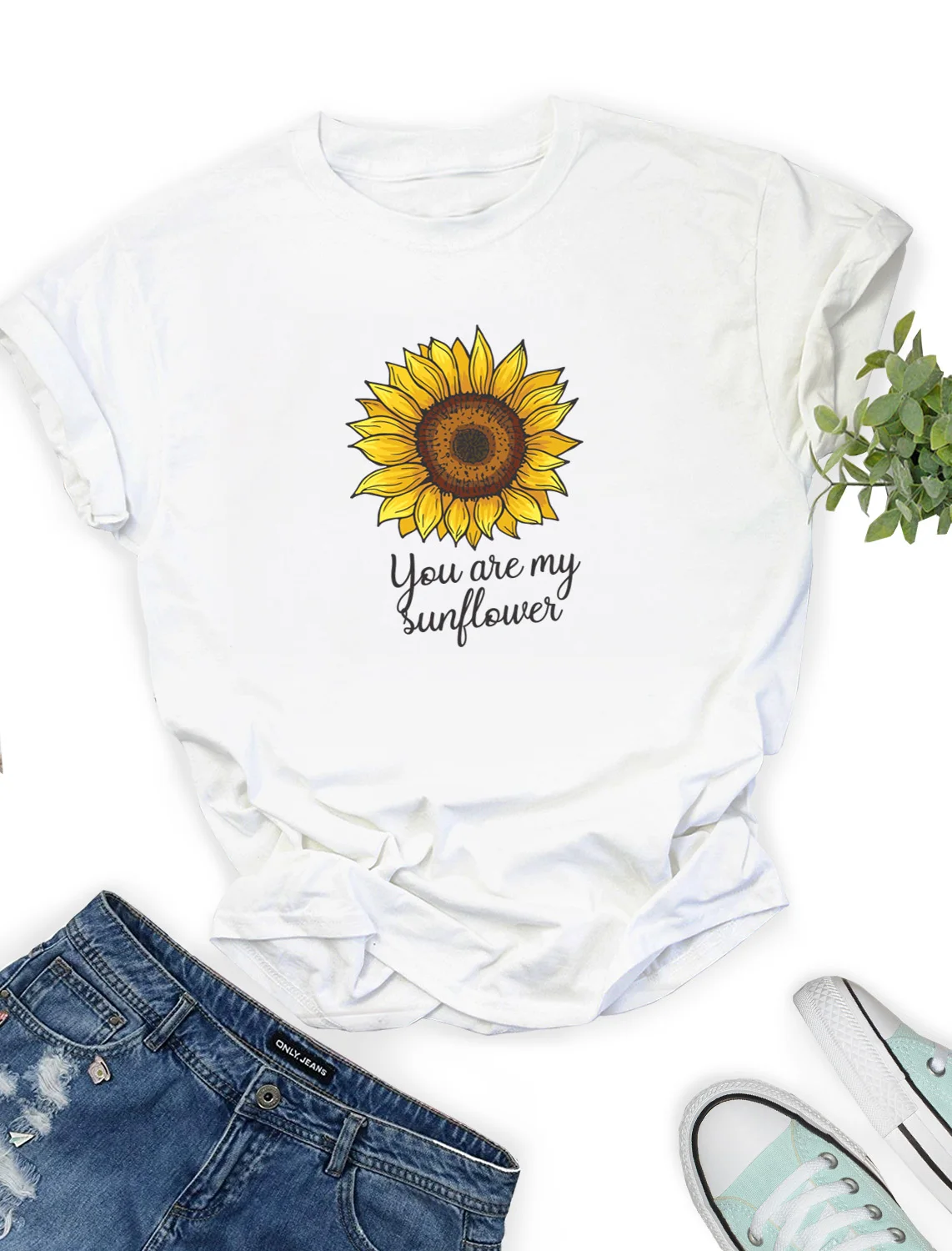 Женская Повседневная футболка с круглым вырезом и коротким рукавом You Are My Sunflower