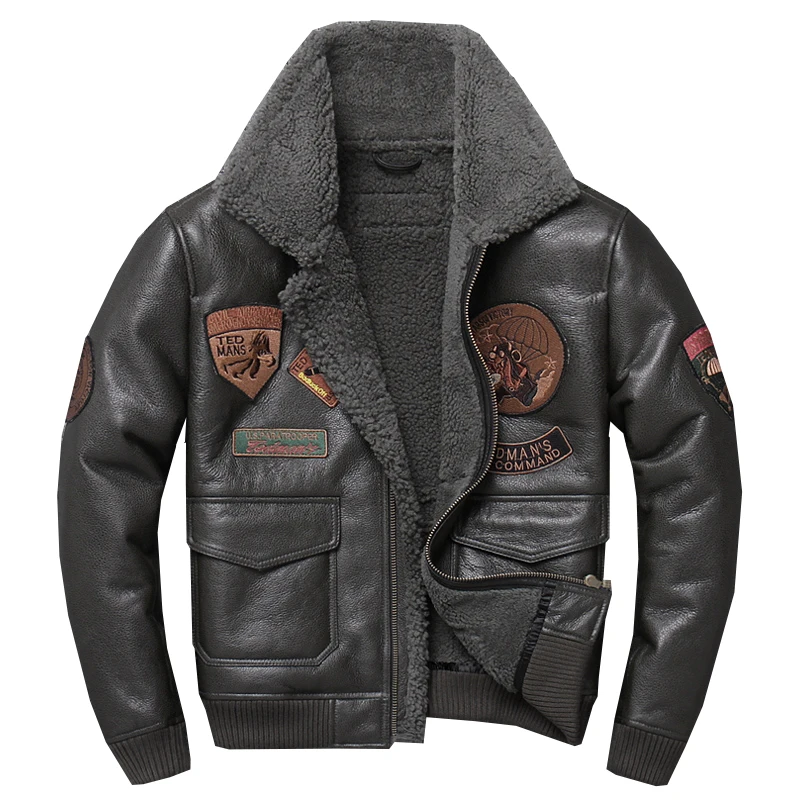 

Male Raw One B3 GarMant Embroidery Badges Locomotive Air Force Sheep Lear Jacket Fur Coat PPH222