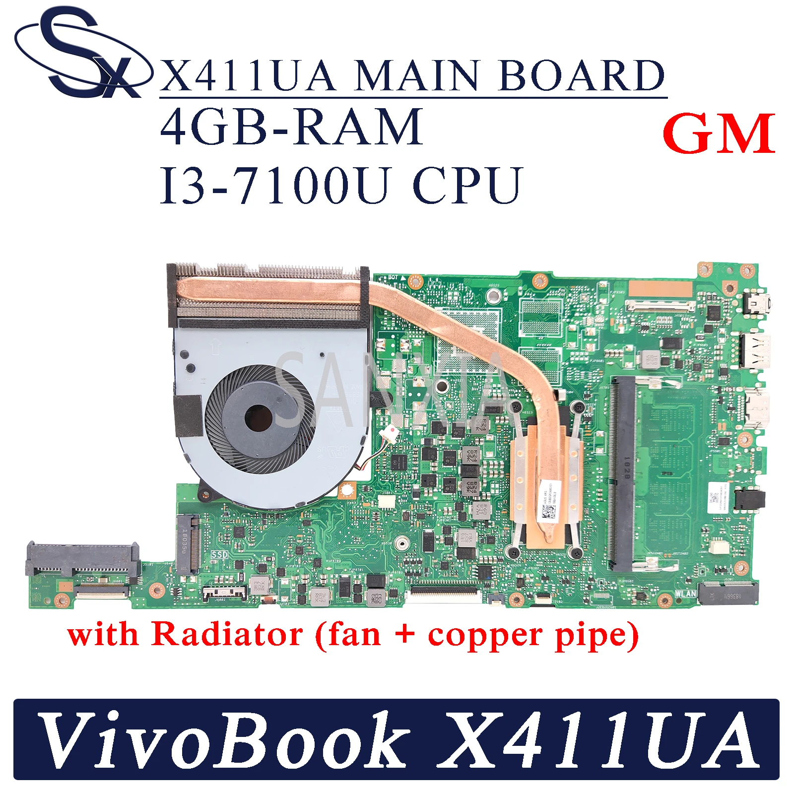 

KEFU X411UA Laptop motherboard for ASUS VivoBook-14 X411UA X411UQ X411UN X411U S4200UQ S4200U original mainboard I3-7100U GM