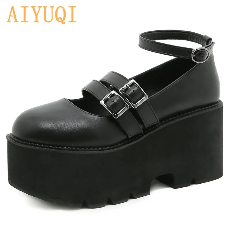 

AIYUQI Women's High Heels Summer New 2021 Shallow Mouth Belt Buckle 8CM Thick Heel Women Mary Jane Shoes Platform Women's Shoes