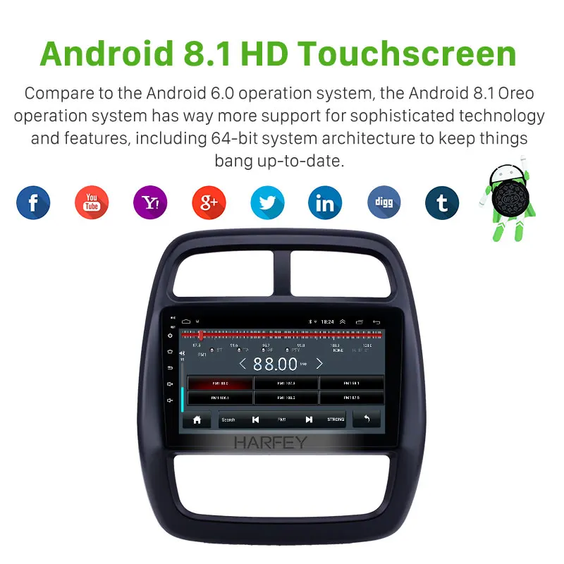 Автомобильный мультимедийный плеер Harfey 9 дюймов GPS-навигация Android 8 1 радио