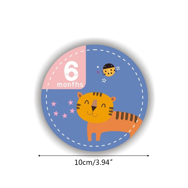 

12 Pcs/Set Baby Pregnant Monthly Stickers Cartoon Animal Pattern Memory Recording Milestone Sticker Newborn Growth Photo Photogr
