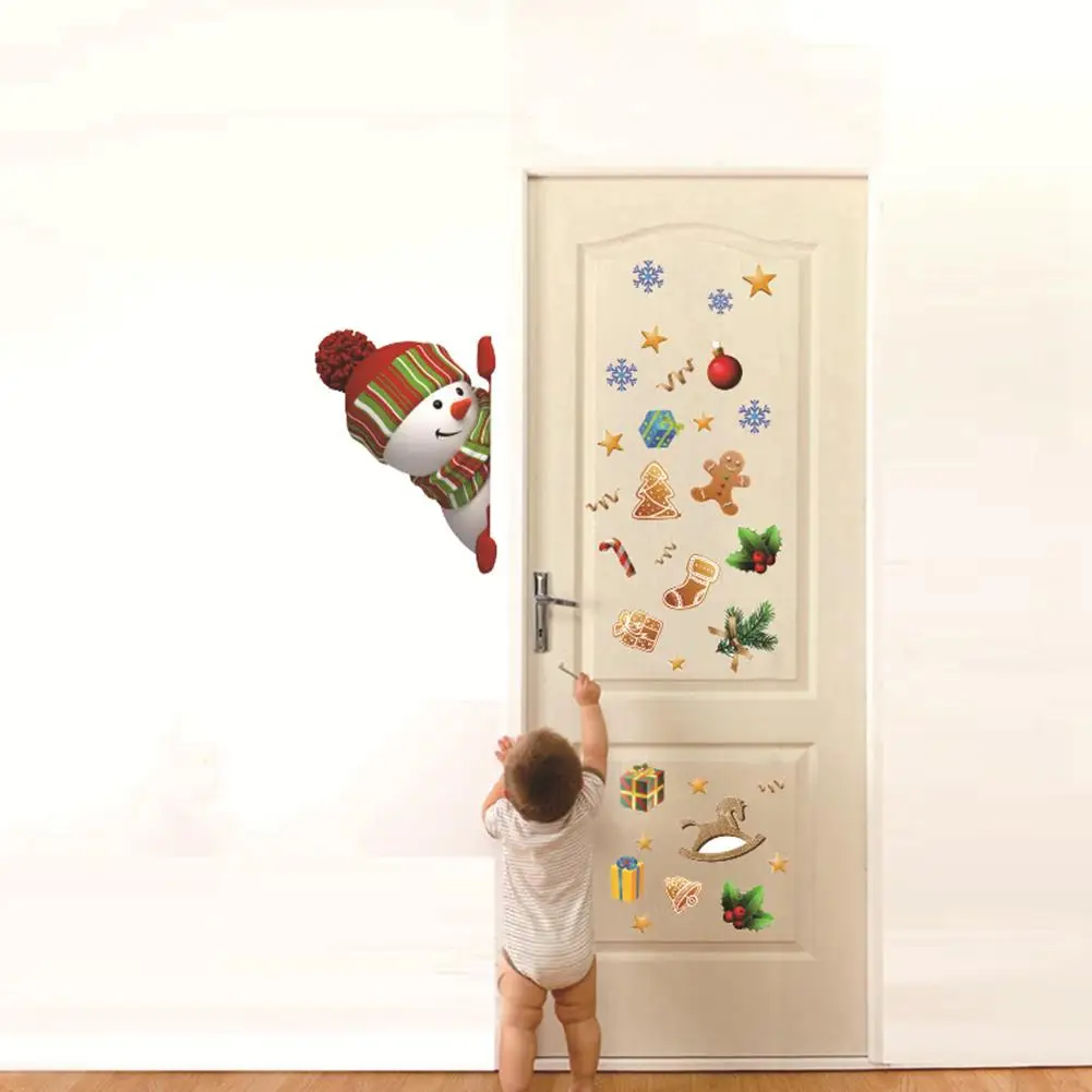 Рождественская Наклейка на стену с мультяшным снеговиком Рождественский