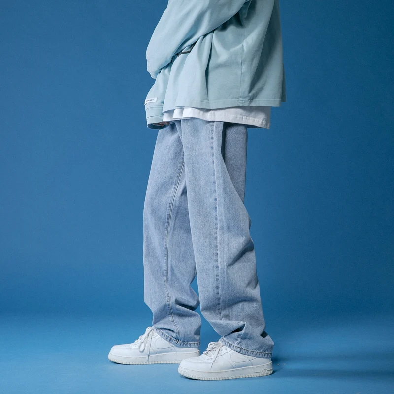 Джинсы с широкими штанинами мужские модные повседневные корейские джинсы Мужская Уличная одежда свободные прямые джинсы в стиле хип-хоп