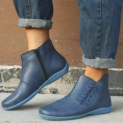 

Women Ankle Boots Woman Stripe Zip Short Boots Women's Comfortable Flats Ladies Casual Footwear Hot Shoe Plus Size 43