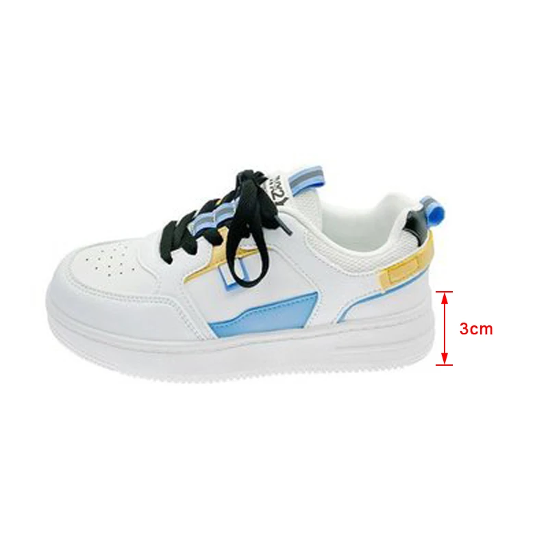 

Autumn Female Flat Vulcanized Platform Thick Bottom Women Walking Shoes Lace Up Women Casual Mixed Color PU Fashion INS New 2021