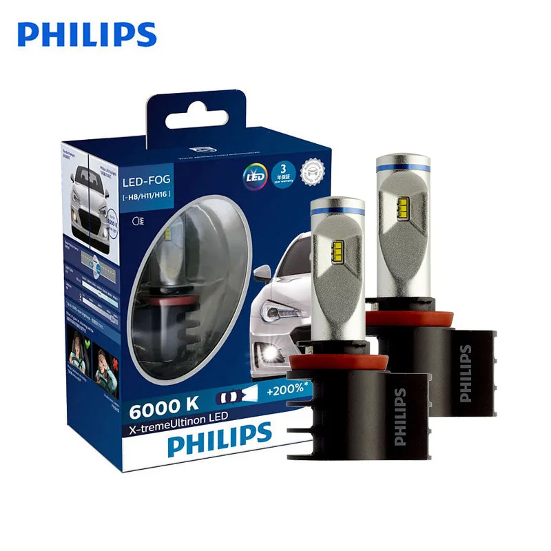 Philips X treme Ultinon светодиодный H8 H11 H16 6000K + 200% более яркий светильник Противотуманные