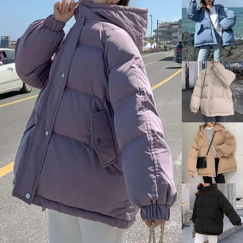 

Windproof Simple Zipper Closure Long Sleeve Pockets Jacket Coat for Daily Wear