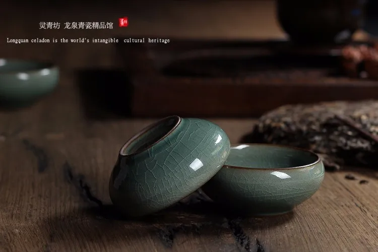 Китайский Longquan Celadon фарфоровая чайная чашка и блюдце чайная чаша с золотой рыбкой 60 мл Celadon Crackle чайная чашка