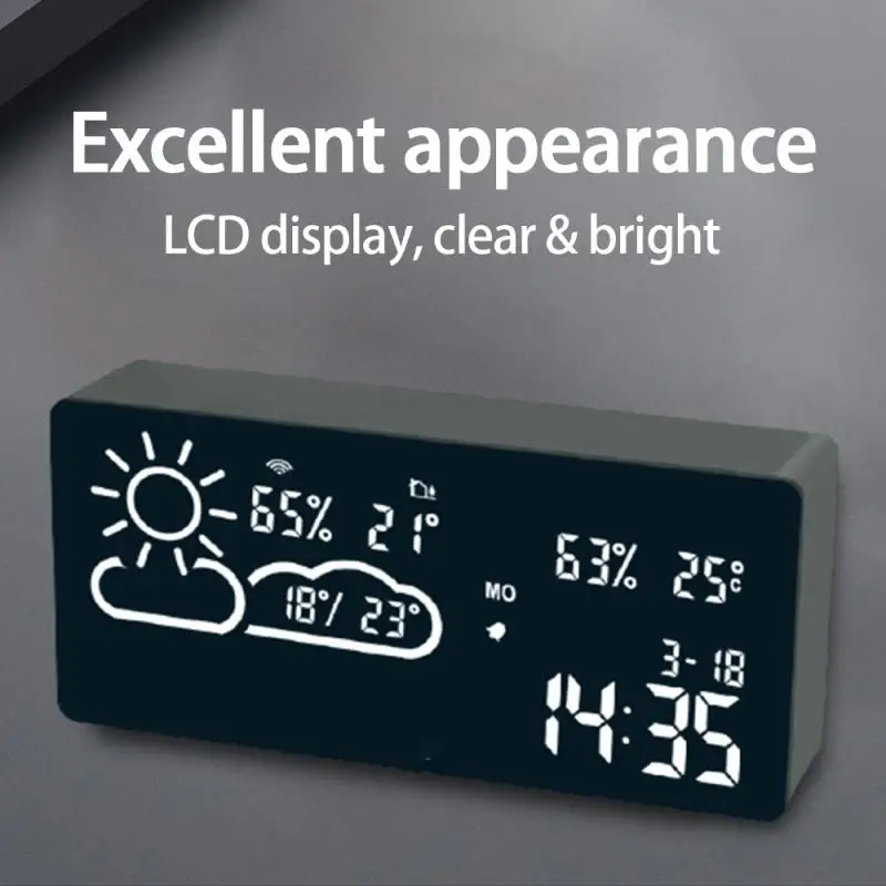 

LED Digital Alarm Clock Radio Projection With Temperature And Humidity Mirror Clock Multifunctional Bedside Time Display
