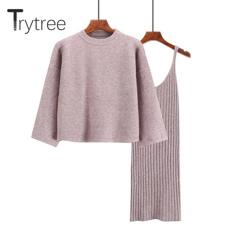 Trytree осенний Женский комплект из двух предметов Повседневный вязаный однотонный