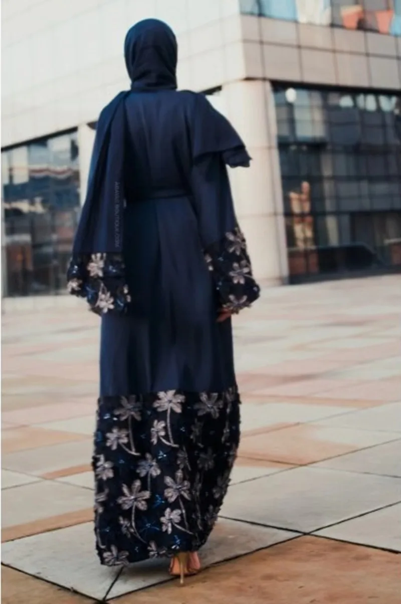 Платье хиджаб женское длинное с цветочным принтом и кружевом|Женские платья| |