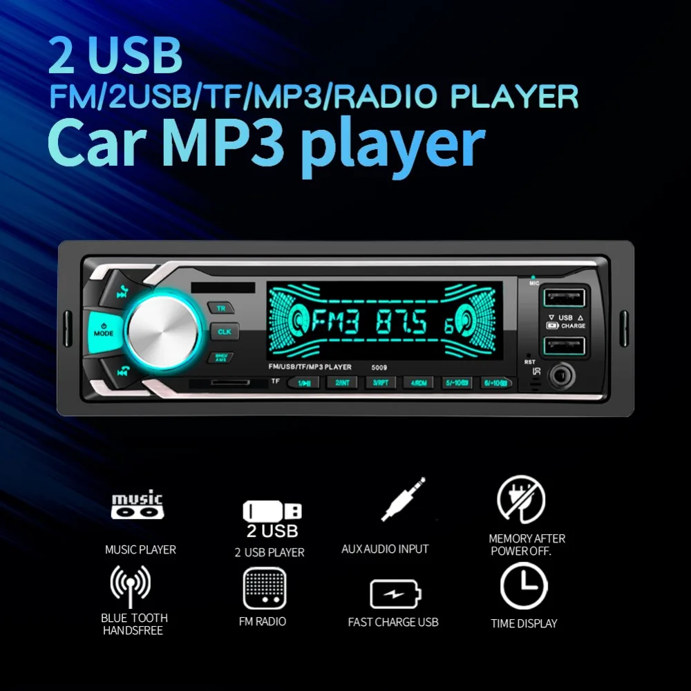 Автомагнитола 20 шт./лот 1 Din Bluetooth SD MP3 плеер стерео 2 USB 5009|Автомобильные
