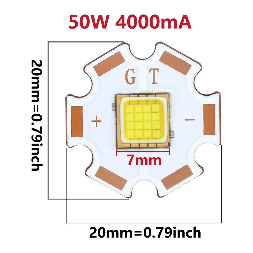 Preise 5 Teile/paket High Power 50W LED Licht Super Helle DC12V-14V 6500K Strom 4000mA LED Perlen PCB 20MM Kupfer Für Taschenlampe DIY