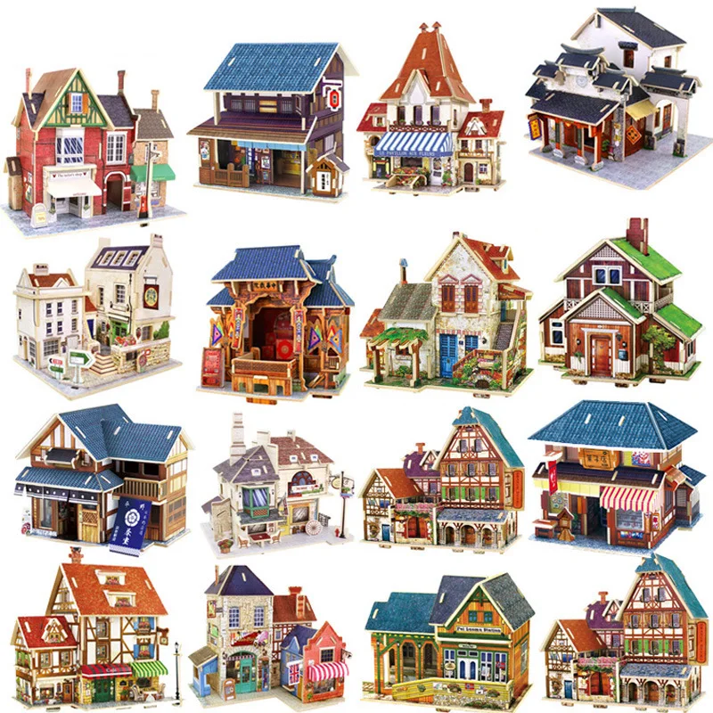 

Kids Toys Jigsaw 3D Puzzle House Building Wooden Toys Chalets Wood Toy Puzzles Baby Montessori Toys brinquedos