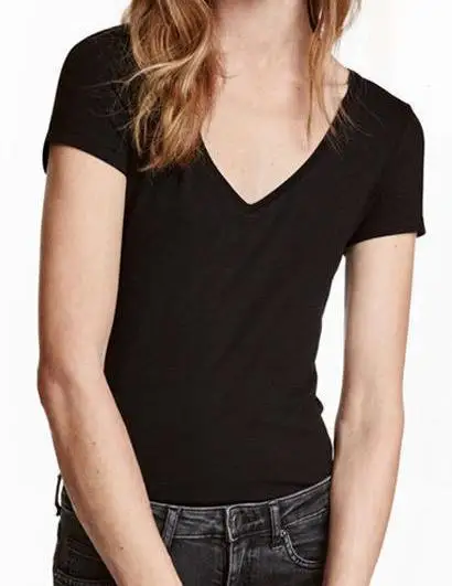 Модальные Короткие рукава с v-образным вырезом короткие футболки Летние размеры