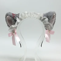 new cat lace ears headwear hairhoop gray fur cosplay stage performance prop for christmas holiday custom made