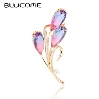 blucome shiny aaaa zircon flower leaf brooches gold pink blue rhinestone wedding bridal bouquet accessories fine copper brooch