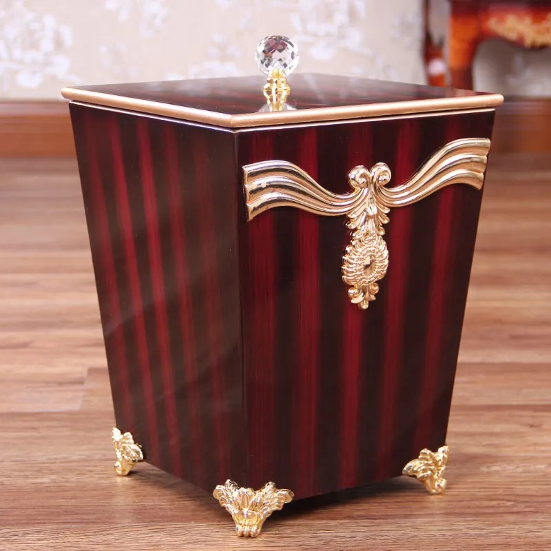 

European-style Trash Cans Household Covered Living Room Restoration Bathroom Kitchen American-style Living Room Creative Wooden