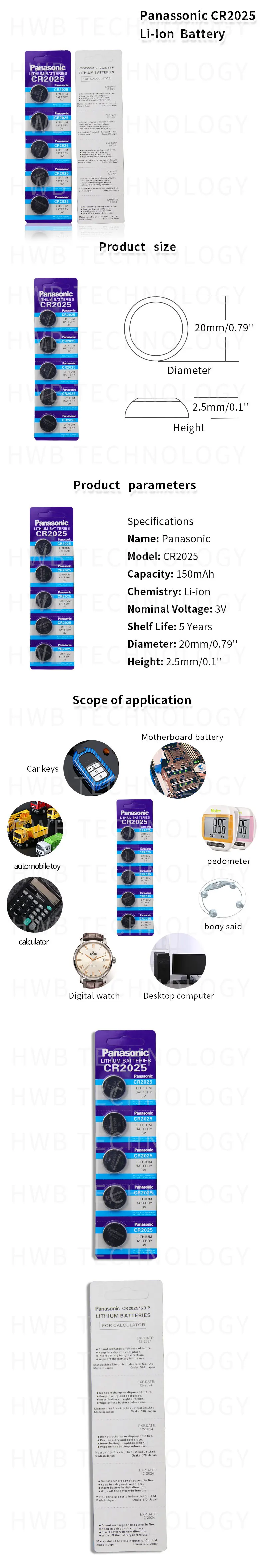 10 шт. бренд для PANASONIC cr2025 ECR2025 BR2025 DL2025 KCR2025 LM2025 3 в кнопочные батарейки для часов