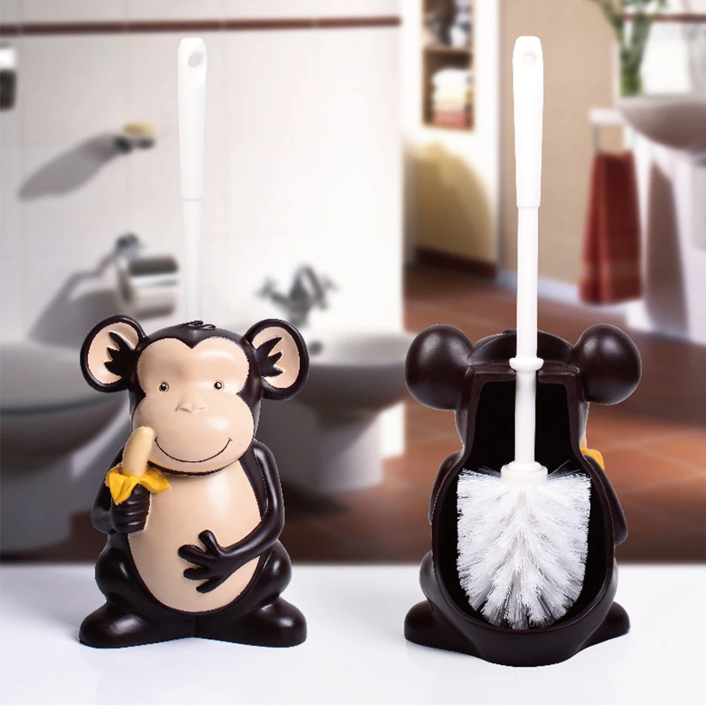 

Cute Monkey Toilet Brush Set Resin Base Cleaning Brush Holder Creative WC Accessories Durable No Dead Ends Bathroom Ground brush