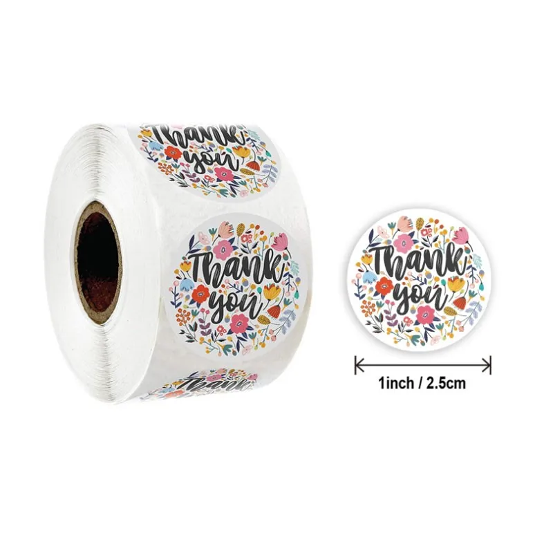 

500pcs/roll hot sale Literary and fresh flower thank you sticker decoration For paper bag gift decoration