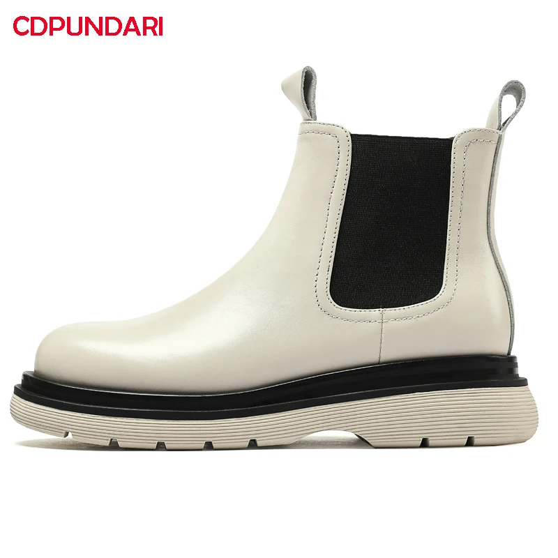 

Ladies Black Genuine Leather Low heels Platform Ankle Boots For Women Autumn Winter Chelsea Short Boots Shoes Bottes Plateforme