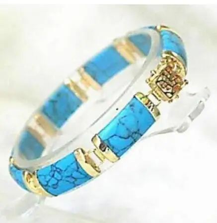 

Pretty Blue Turquoise Fortune Lucky "Fu" Link Bracelet 7.5"