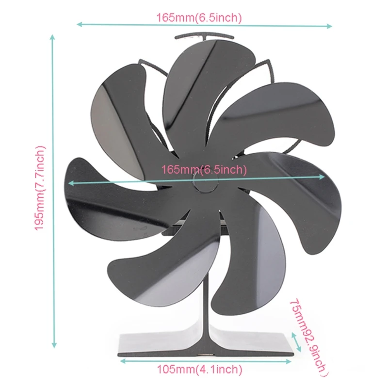 

7 Blades Stove Fan Heat Powered Fan for Wood Burning Stoves or Fireplaces Black Small for Gas Pellet Wood Log