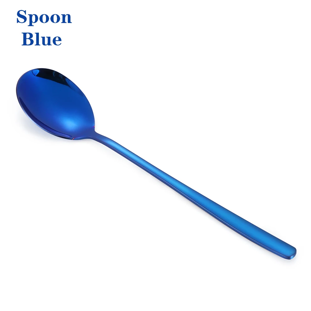 Spoon blue 1 шт. из нержавеющей стали Радужный цвет длинная ручка еда вилка ложки Чай Кофе лапша суп столовая посуда кухонные принадлежности - Цвет: Spoon blue