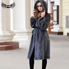 Женская шуба из натурального меха норки длиной 100 см, Зимняя мода 2022, шуба из натурального меха норки с капюшоном, толстые теплые пальто