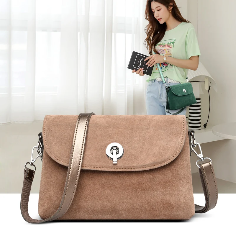 

Small Flap Crossbody Bag Female Quality Nubuck Leather Shoulder Bag Luxury Brand Designer Messeng Bag Women Solid Color Handbags