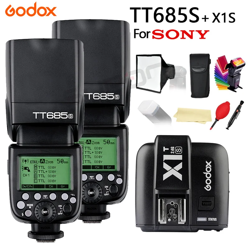 

2x Godox TT685S Camera Flash with 2.4G 1/8000s HSS TTL TT685S Flash + X1T-S Trigger for Sony DSLR Cameras for youtube video
