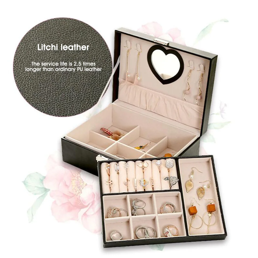 2 круглый Ланч бокс для ювелирных украшений шкатулка с зеркалом кольцевых