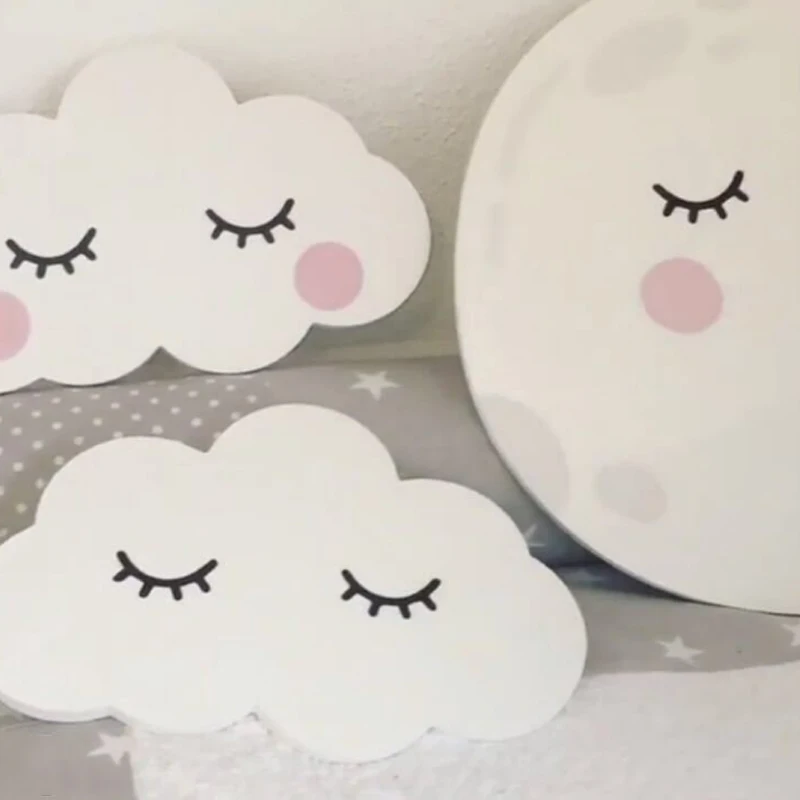 

Модные наклейки на стену с облаками для детей, наклейки на стену для детской спальни, украшения дома, наклейки на стену из дерева и пластика