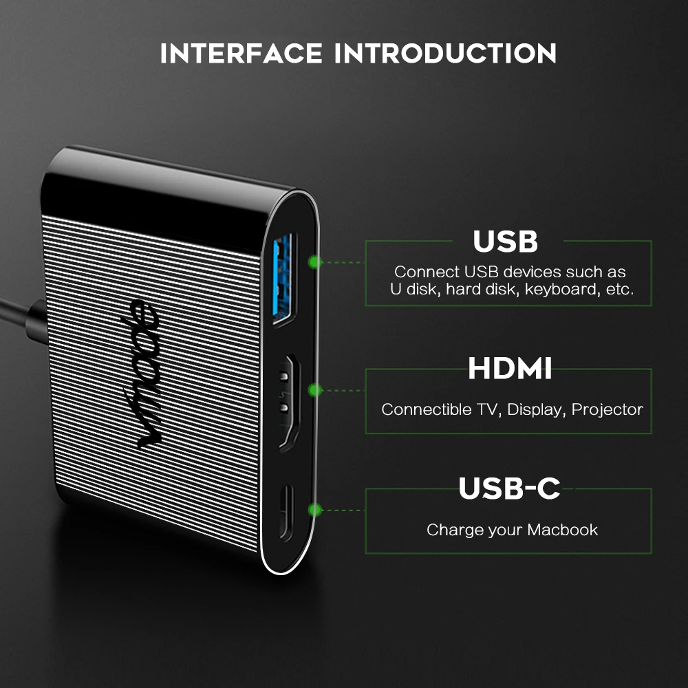 Адаптер Vmade 3 в 1 USB концентратор Type C для HDMI док станция стандарта MacBook Pro/Air