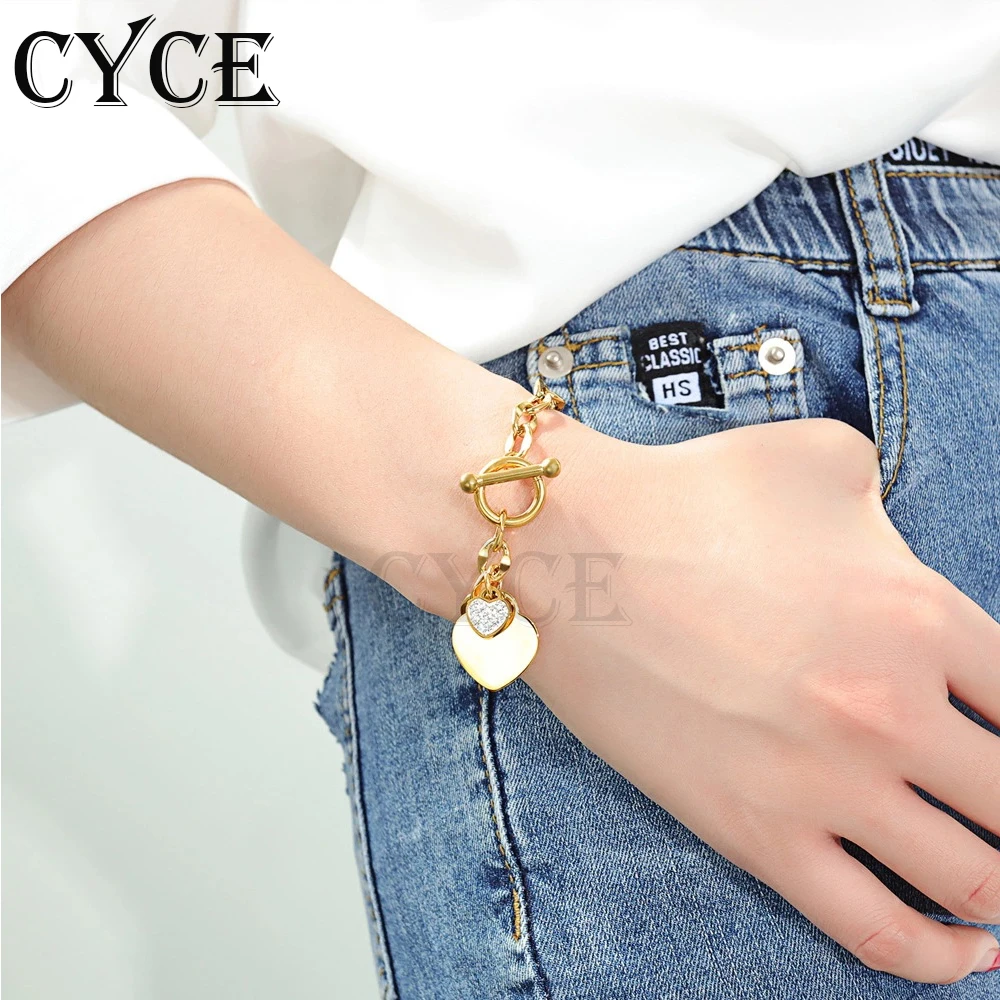 

CYCE Titanium Steel Love Pendant Wrist Bracelets For Women Men Jewelry OT Buckle Heart-shaped Charm Chain Bracelet Accessories