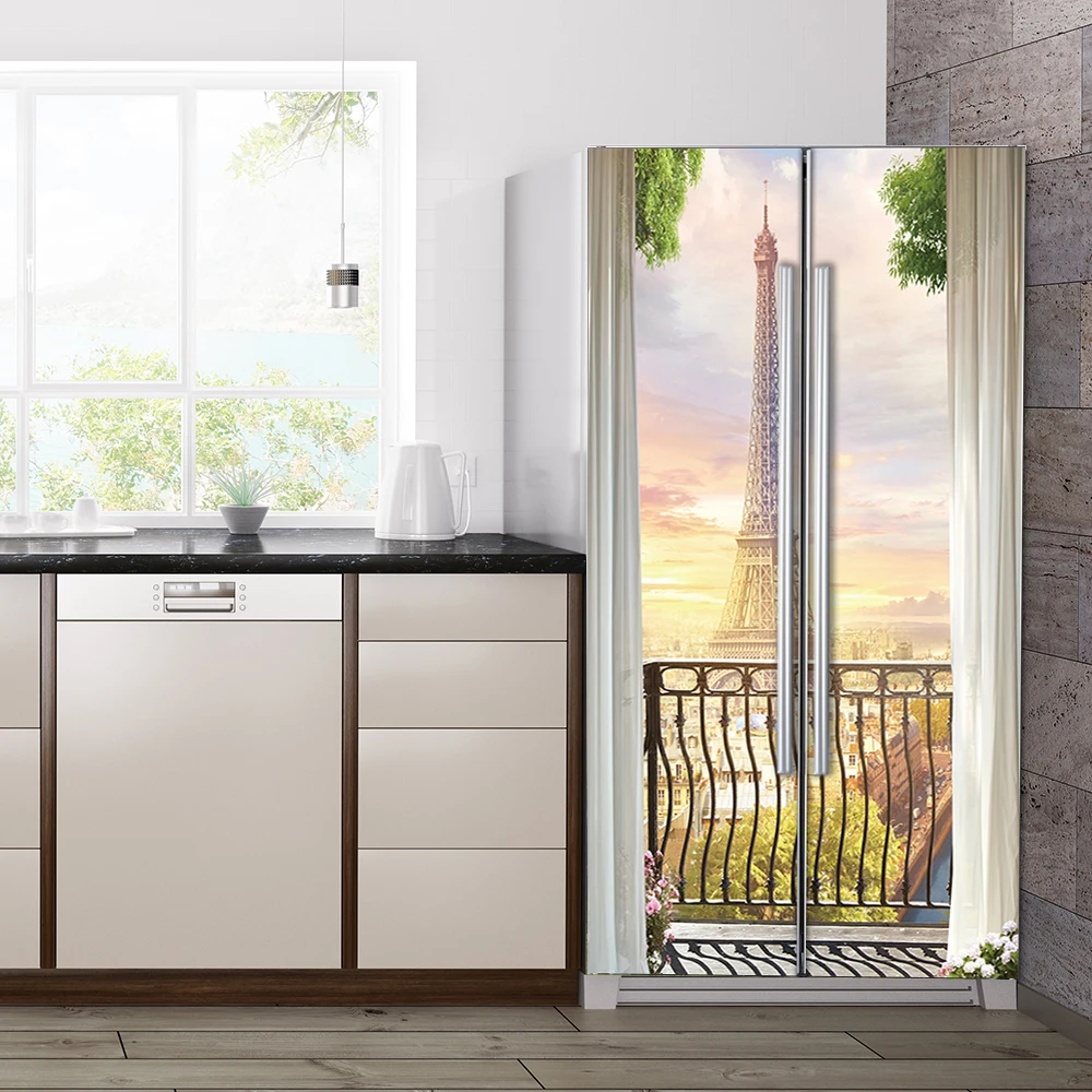 Наклейка на холодильник и дверь парижский балкон вид домашние обои наклейка для