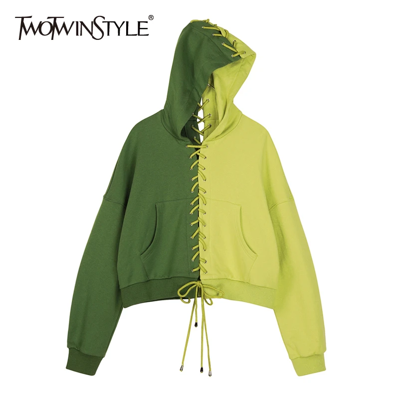 TWOTWINSTYLE винтажные Лоскутные Популярные Цветные бандажные толстовки женские с