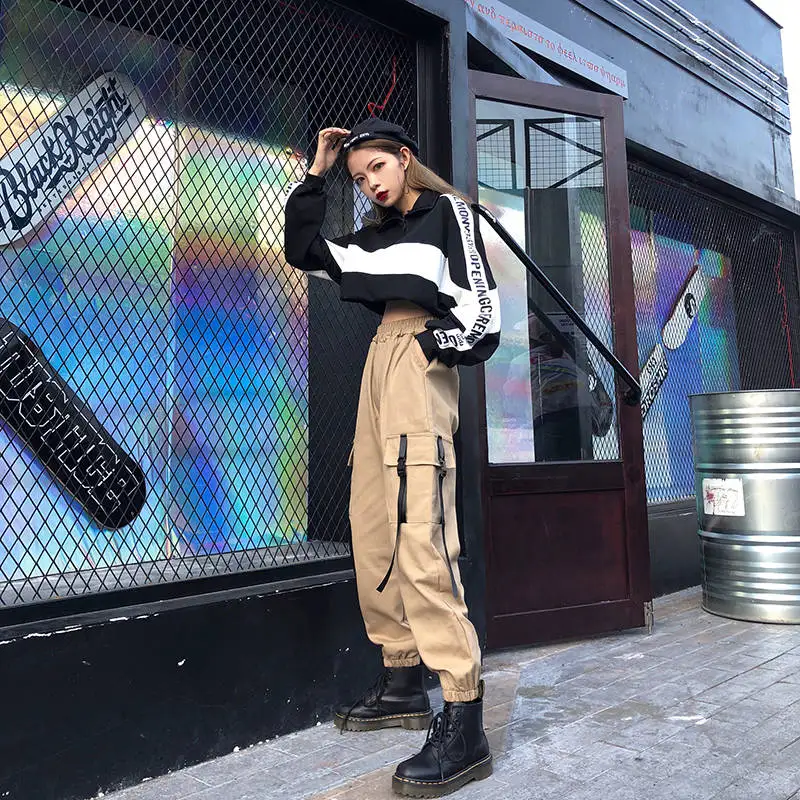 

Mens Cargo Harem Pants Casual Joggers Baggy Tactical Trousers Harajuku Pants Streetwear Hip Hop Mens Pants With Side Pockets