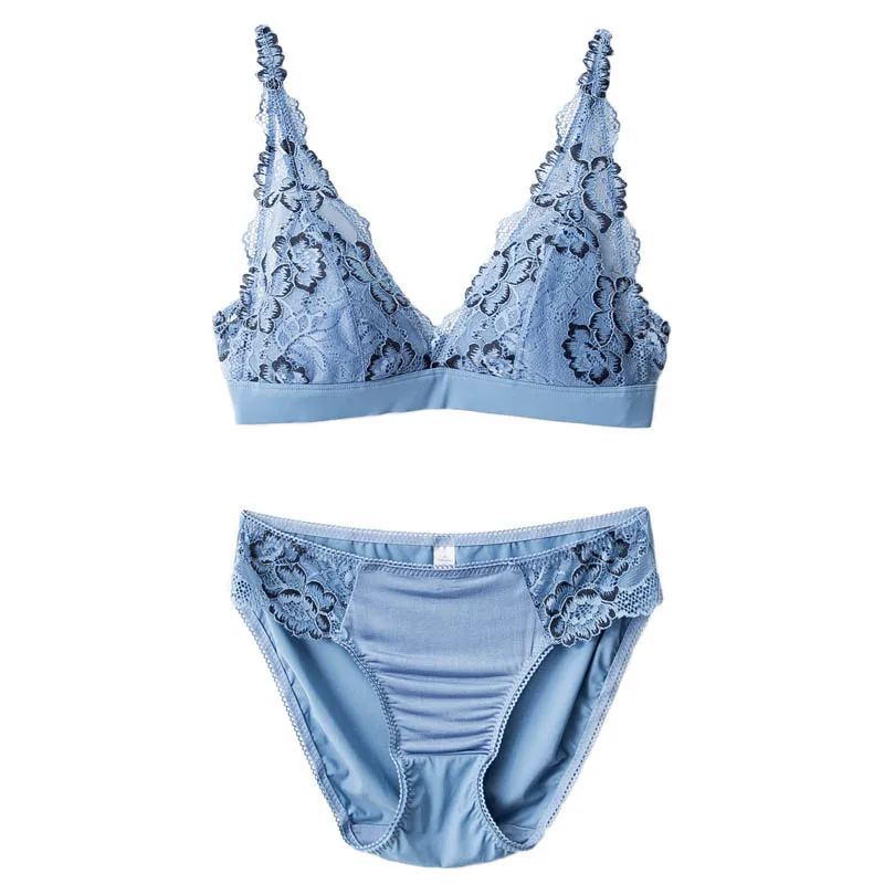 SUYADREAM 2020 Bra Set 100%Real Silk and Floral Lace Wire Free Comfort Bras and Panties Thin padded Healthy Underwears