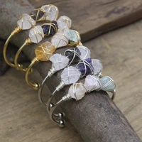 raw crystal quartz nugget beads open cuff bangles brass wire wrap gems stone amethysts fashion women bracelet jewelry qc2012