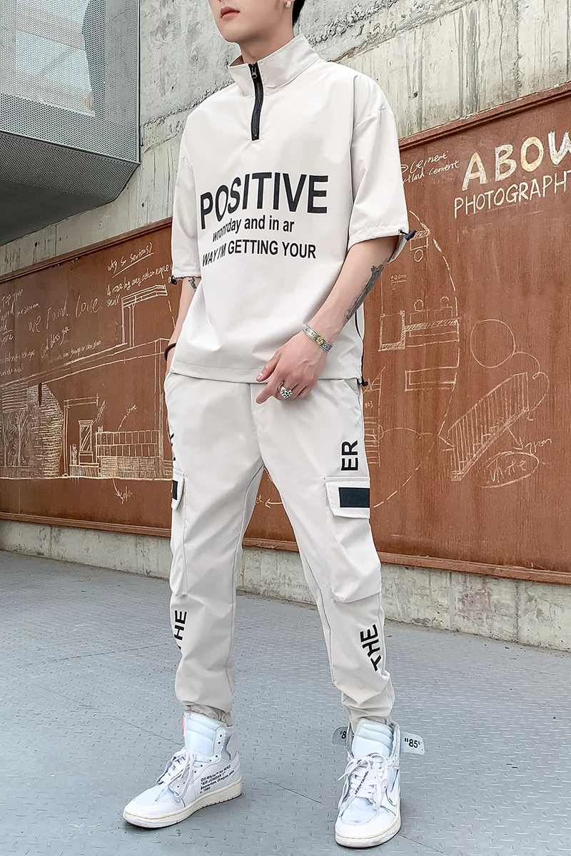 

New Men Set Summer Hip Hop Letter Printed T Shrits + Pant Men Sweat Suit Two Piece Suit Men Clothing