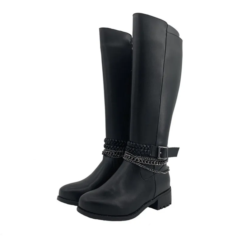PXELENA/женские военные тактические сапоги до колена на среднем каблуке с пряжкой