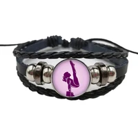 casual gymnast pattern art leather bracelet handmade glass cabochon black punk jewelry souvenir gift