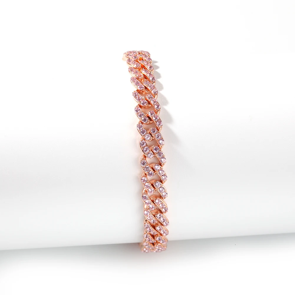 BLING KING розовое золото цвет кубинская ссылка браслет 9 мм Iced Out розовый кубический цирконий для мужчин женщин браслеты модные хип-хоп ювелирные изделия